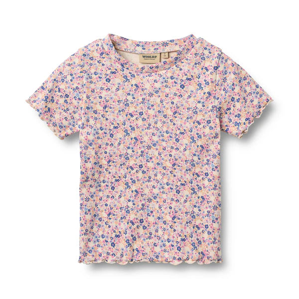 2 Rib T-shirt - Pink and Blue Flowers