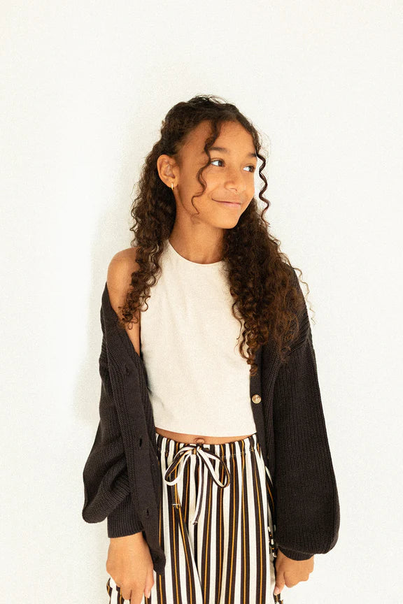 Youth Knit Button Cardigan - Espresso & Golden