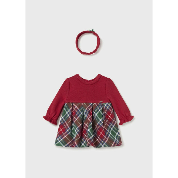 Baby Sweater Plaid Dress with Headband - Size 2-4M