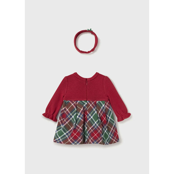 Baby Sweater Plaid Dress with Headband - Size 2-4M