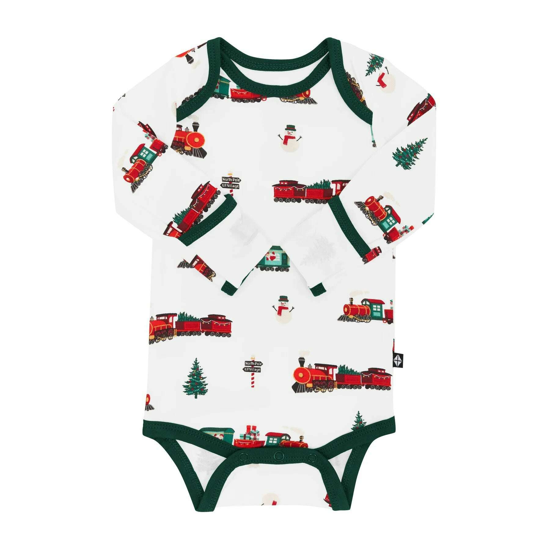 Long Sleeve Bodysuit in Holiday Train