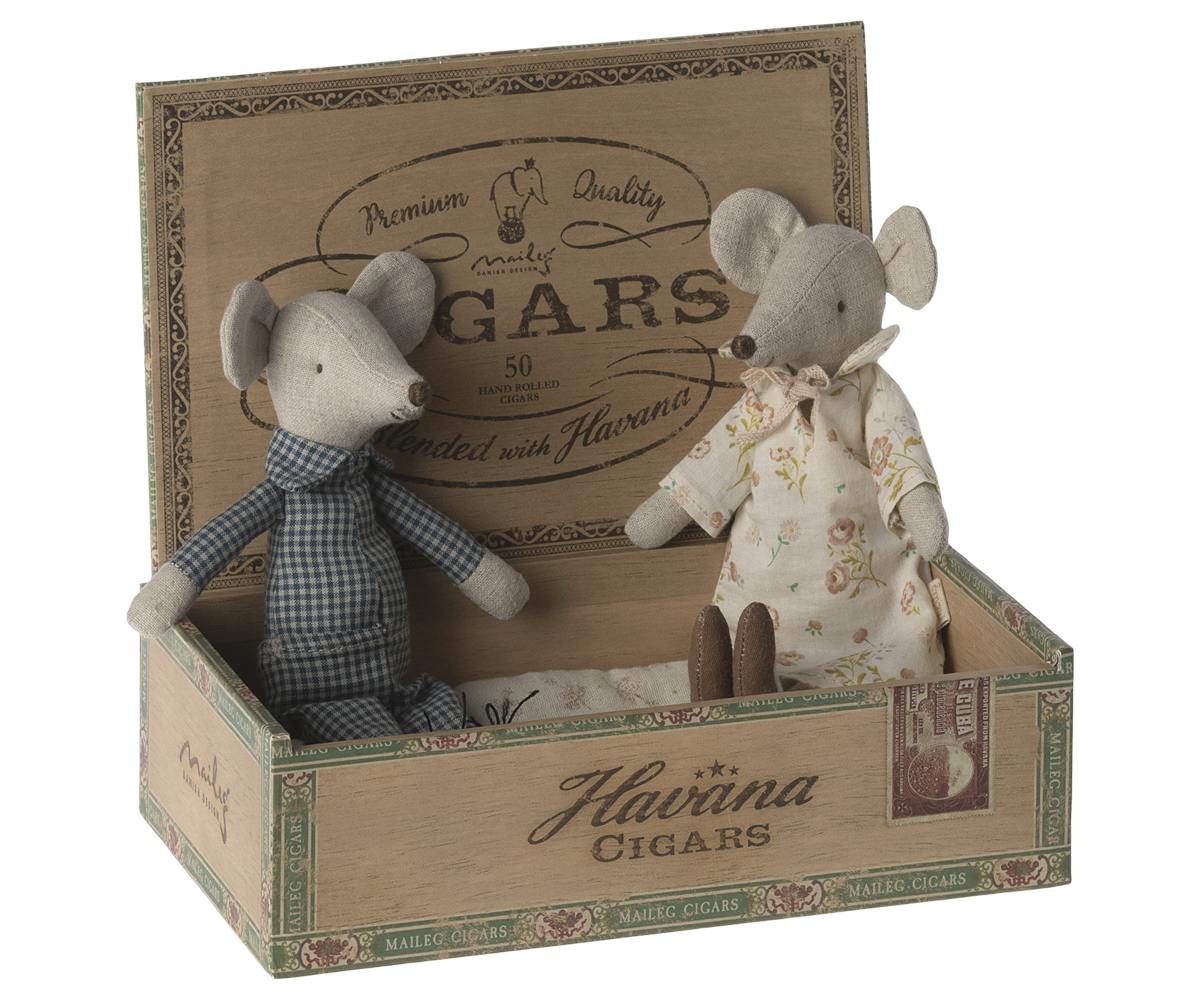 Grandma & Grandpa Mice in Cigar Box