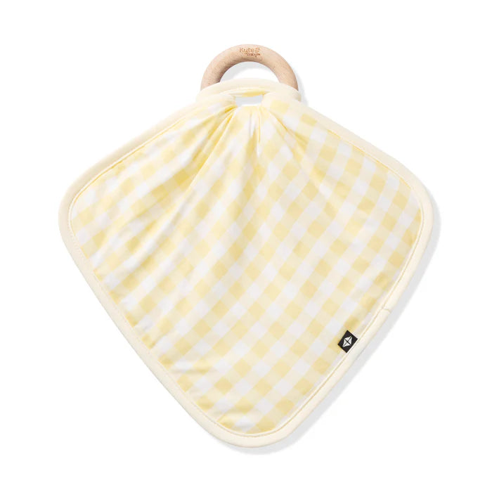 Lovey in Gingham Chamomile with Removable Wooden Teething Ring