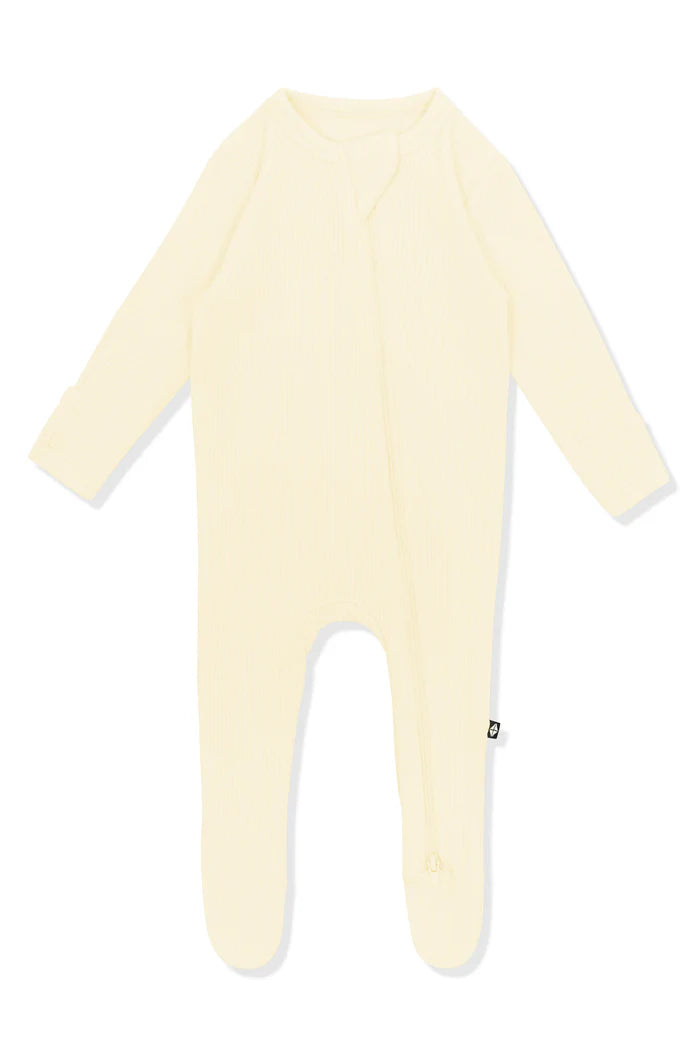 Ribbed Zipper Footie in Chamomile