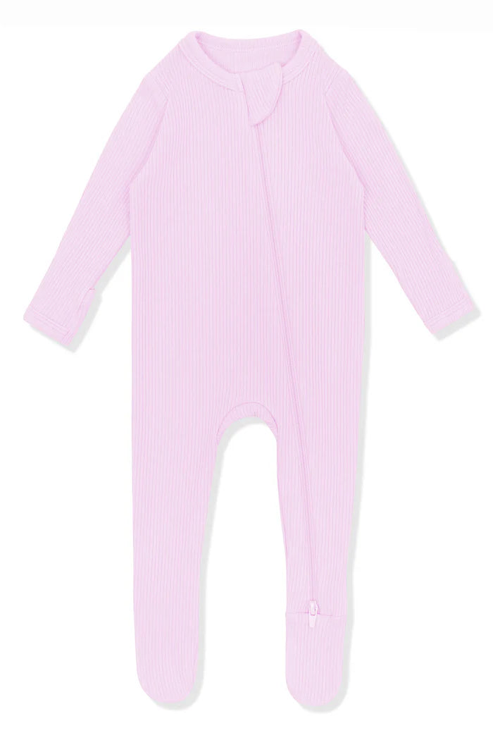 Ribbed Zipper Footie in Thistle