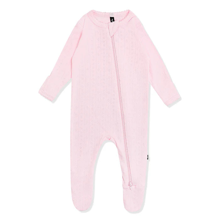 Pointelle Zippered Footie in Sakura