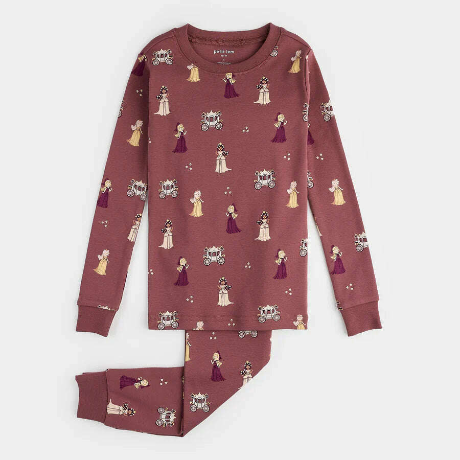 Princesses Print on Merlot PJ Set - Size 18M