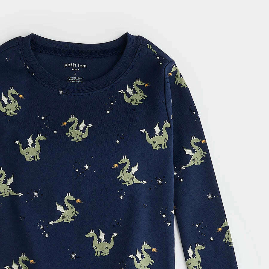 Fire-Breathing Dragon Print on Navy Blue PJ Set