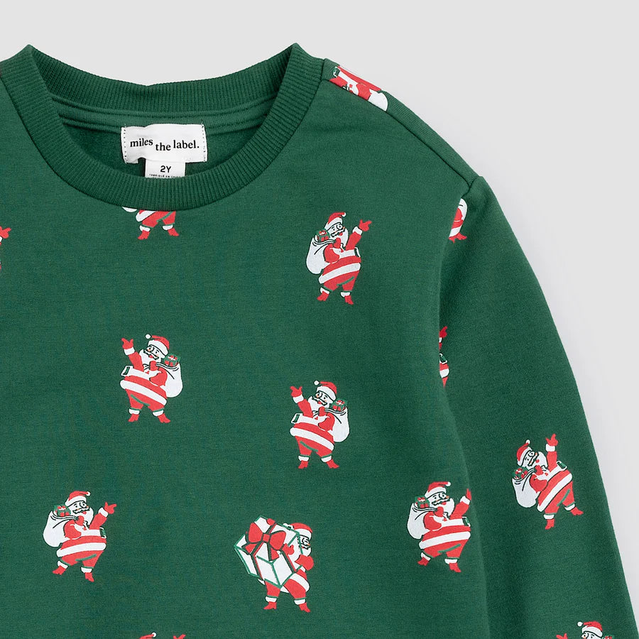 Sleighing It Print on Tinsel Green Sweatshirt - Size 3