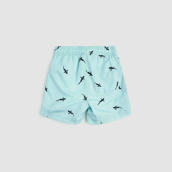 Sharks Print On Aqua Swim Trunks - Size 5