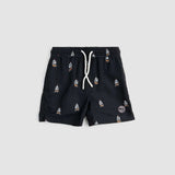 Pirate Ship On Pure Black Swim Trunks - Size 10