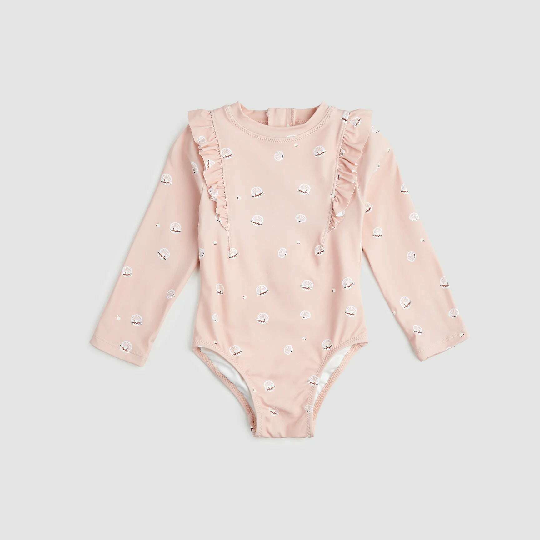 Pearl Shell Print On Pink Long-Sleeve Swimsuit - Size 10