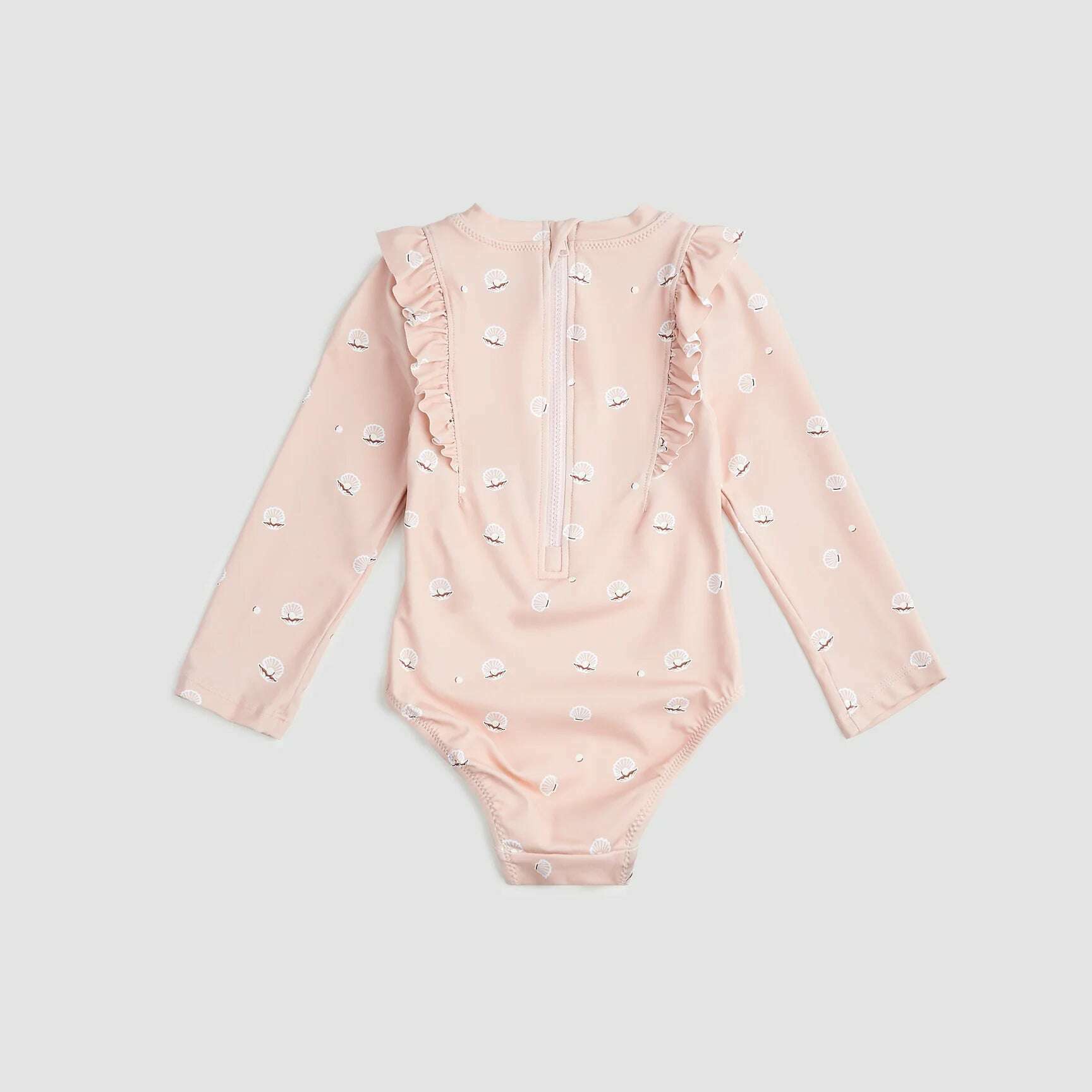 Pearl Shell Print On Pink Long-Sleeve Swimsuit - Size 10