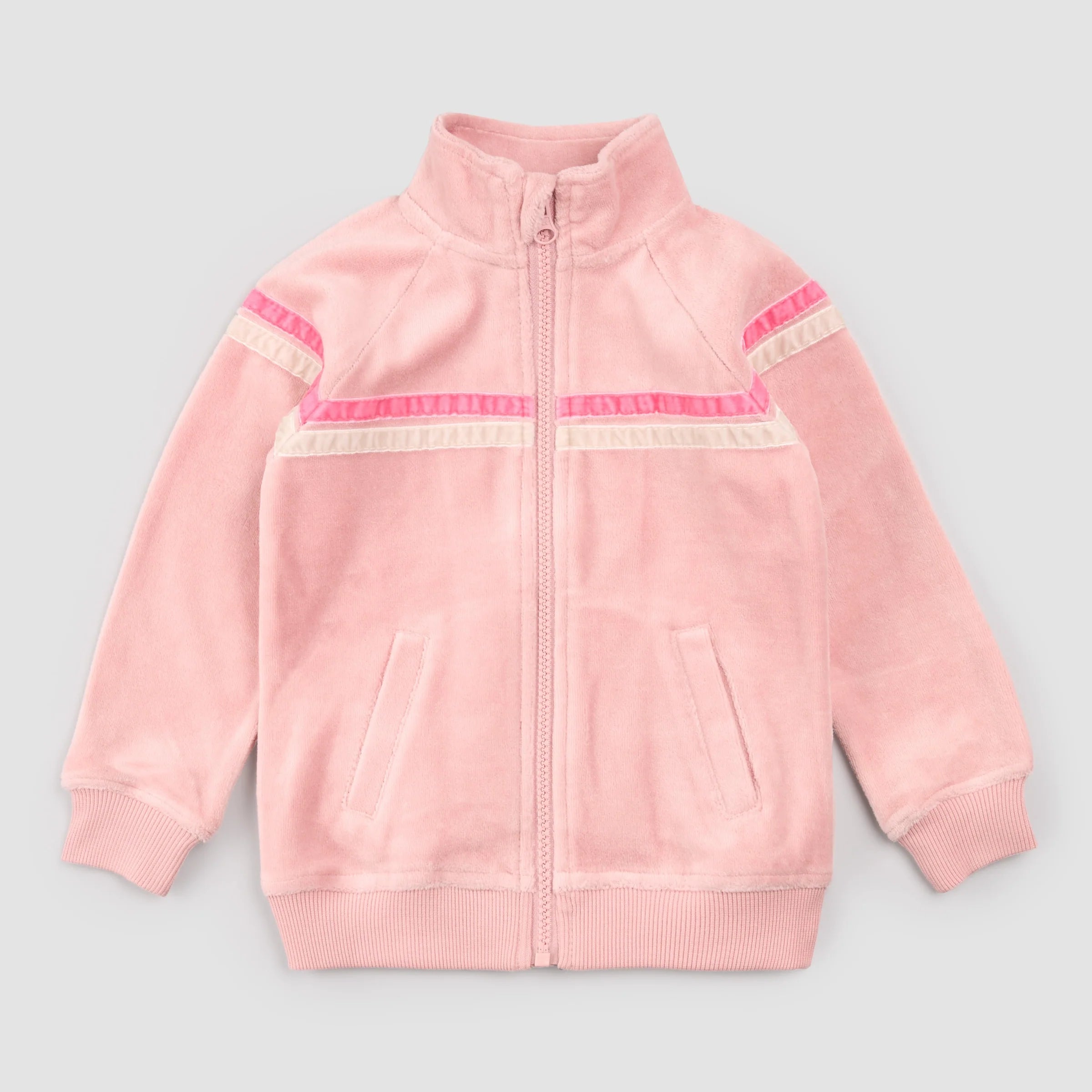 Retro Stripe on Miles Pink Velour Track Jacket