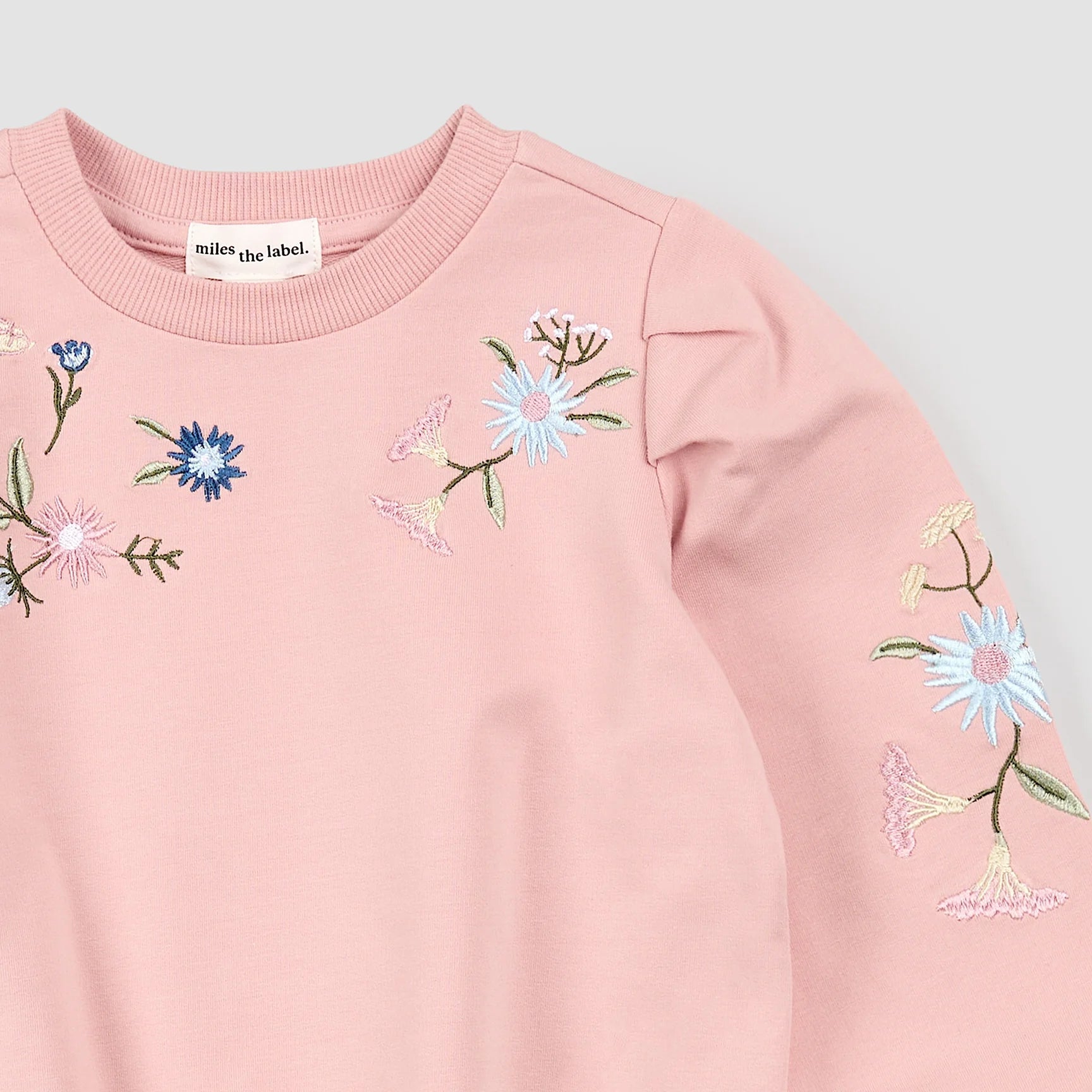 Floral Embroidery on Miles Pink Sweatshirt