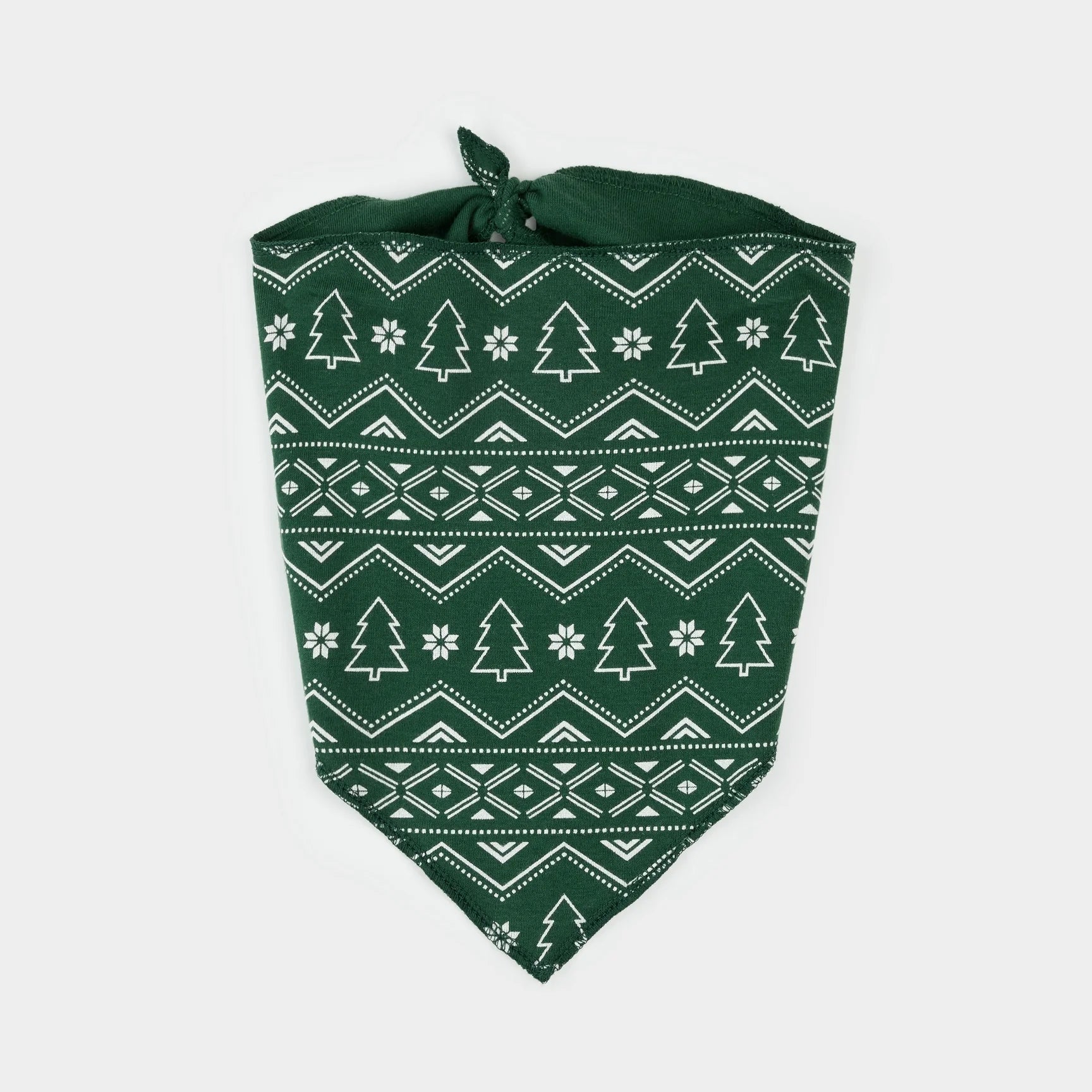 Fair Isle Holiday Trees Print on Dark Green Dog Bandana