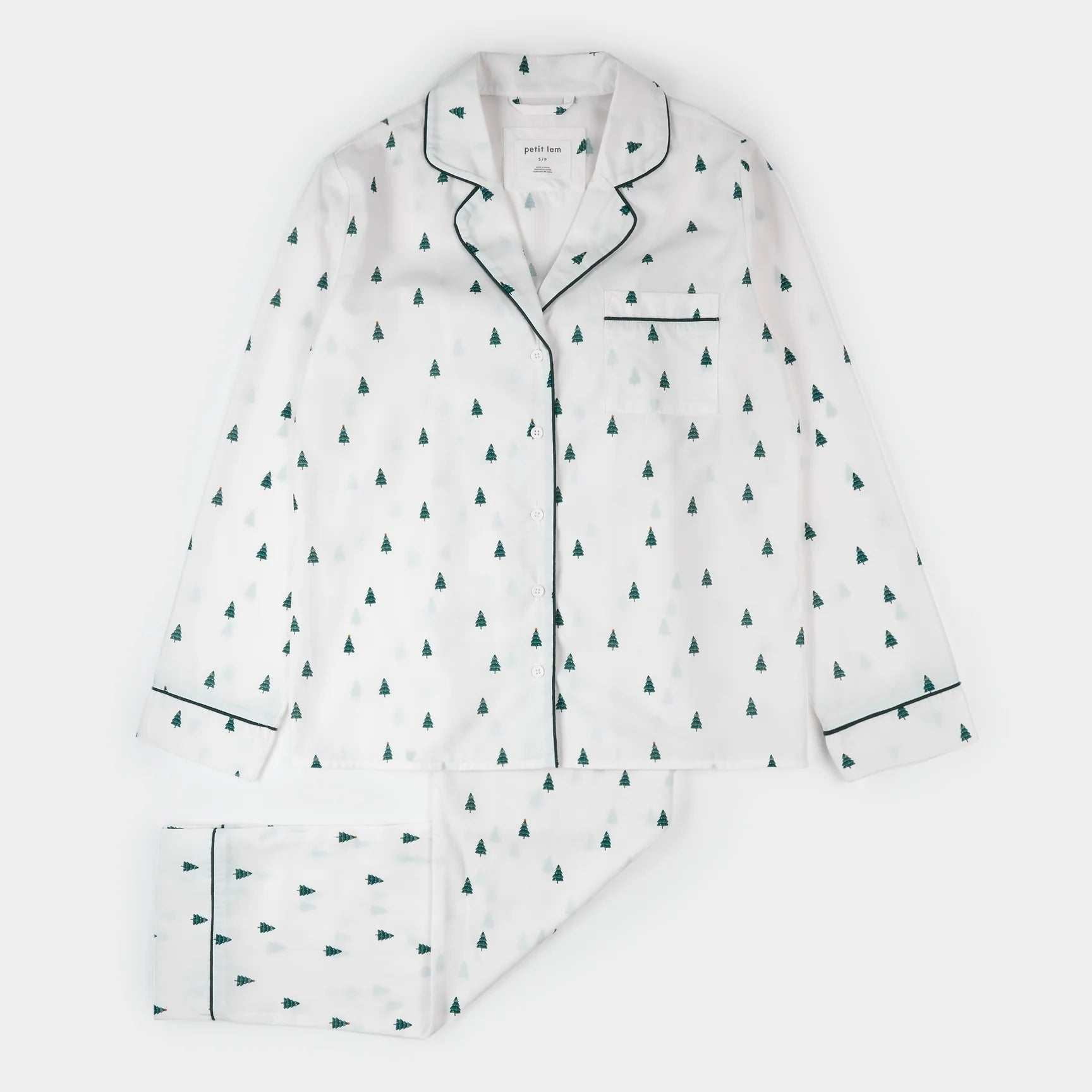 Pine Tree Print on Off-White Poplin Women's Sleep Set
