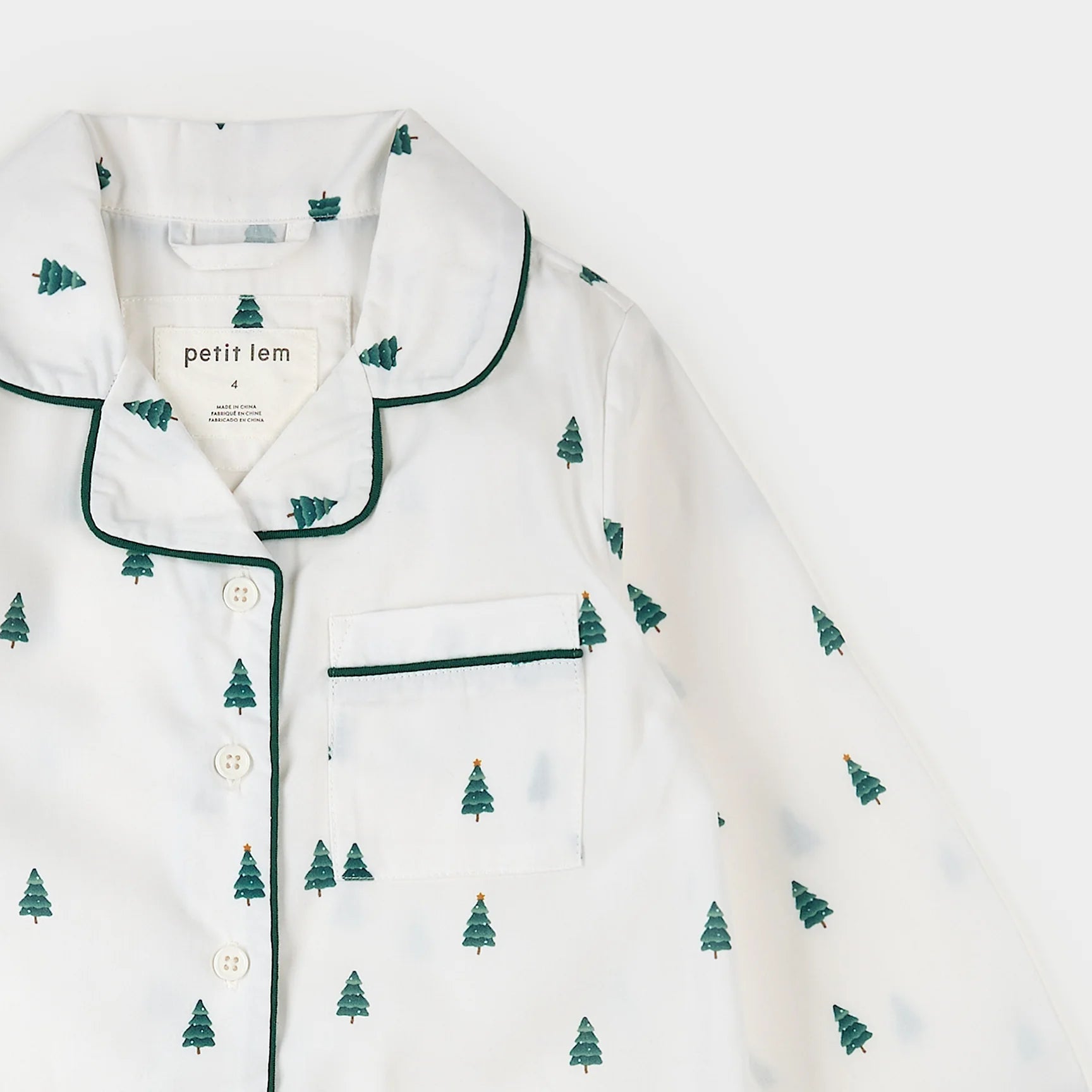 Pine Tree Print on Off-White Poplin Girl's Night Gown