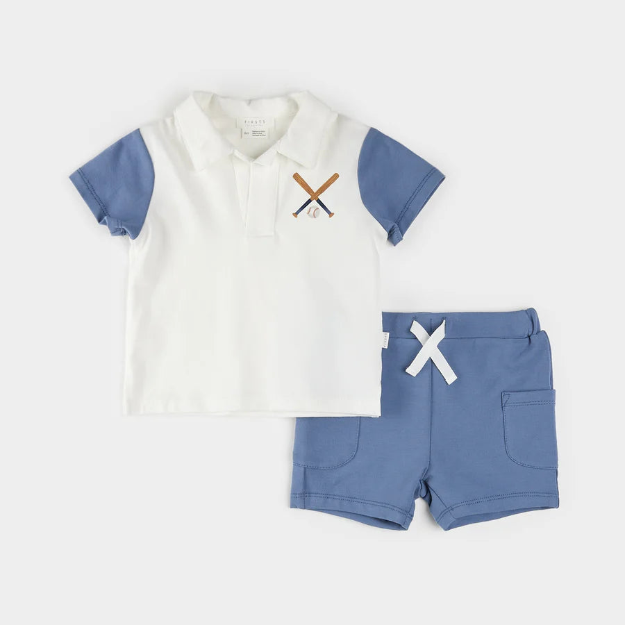 Baseball Print Polo Outfit Set