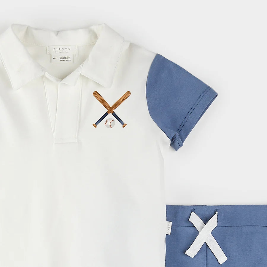 Baseball Print Polo Outfit Set