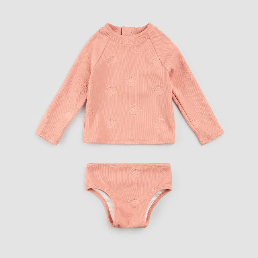 Seashell on Ribbed Coral Rashguard Swim Set