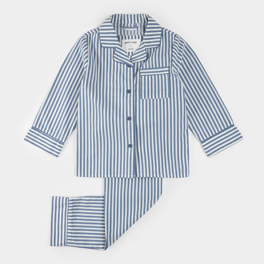 Blue/Grey Striped Poplin PJ Set