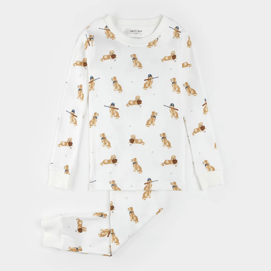 Golden Retriever Print on Off-White PJ Set