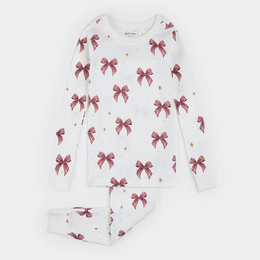 Glitter & Bows Print on Ivory PJ Set