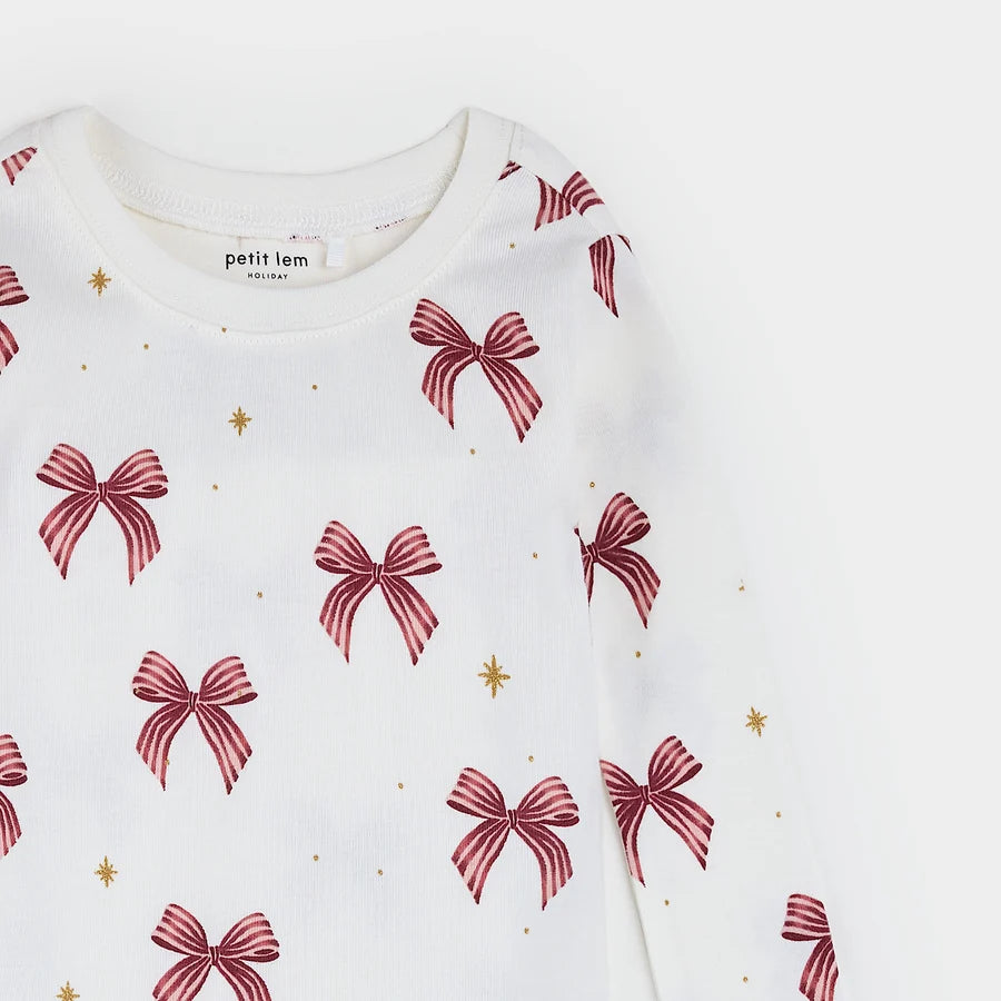 Glitter & Bows Print on Ivory PJ Set