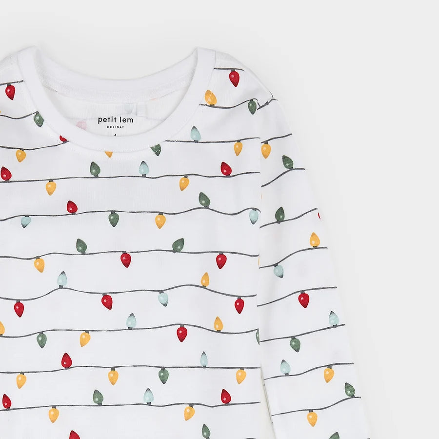 Twinkle Light Print on Off-White PJ Set