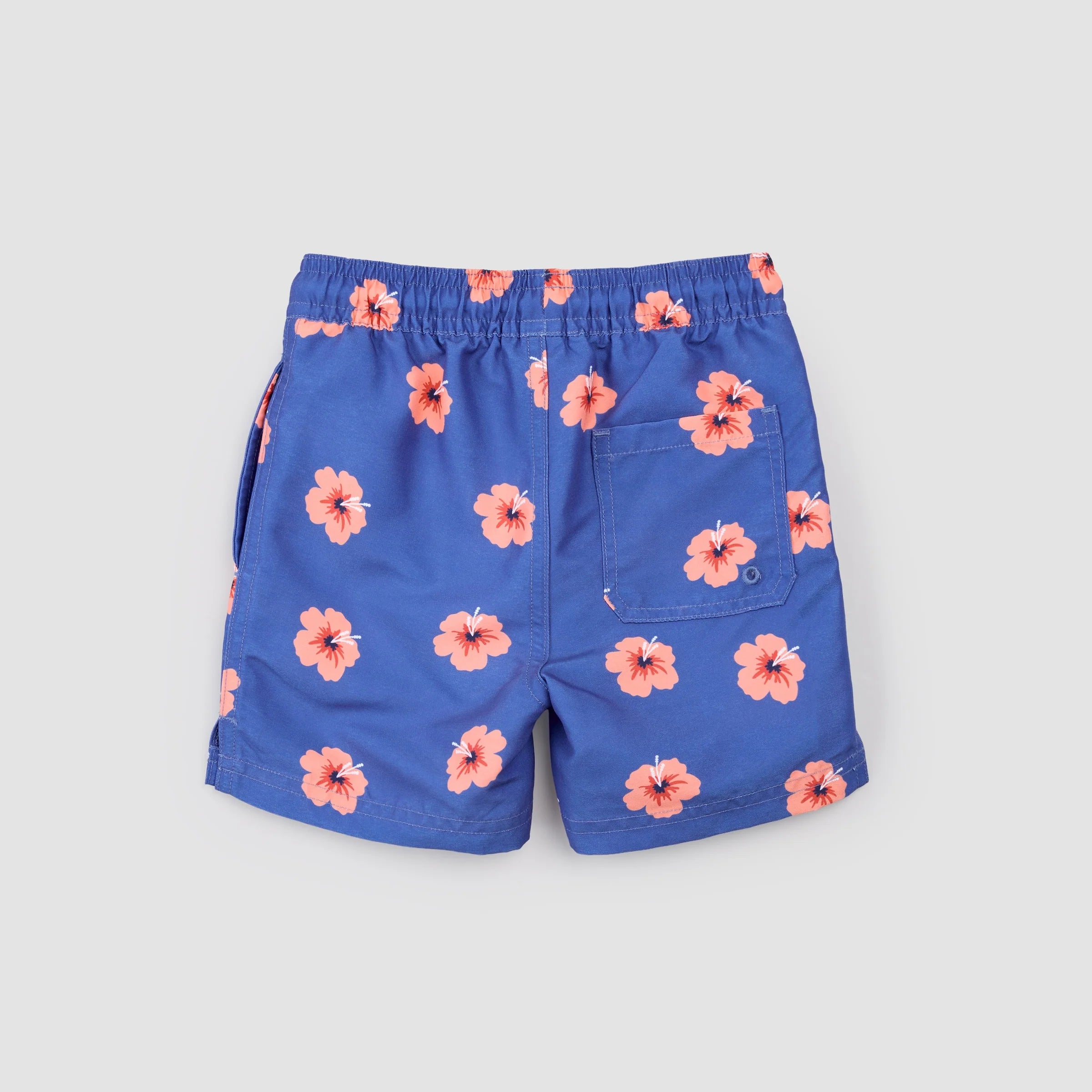 Hibiscus Print on Deep Blue Swim Trunks