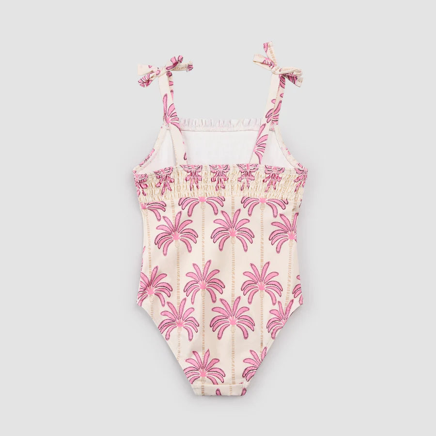 Pink Palms Print on Off-White Swimsuit