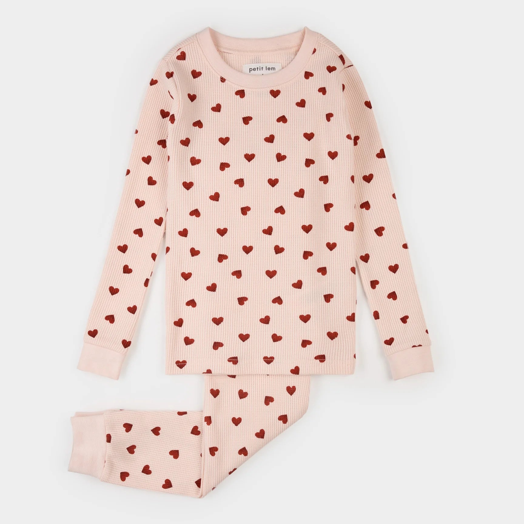 Pink Hearts on Peony Waffle PJ Set