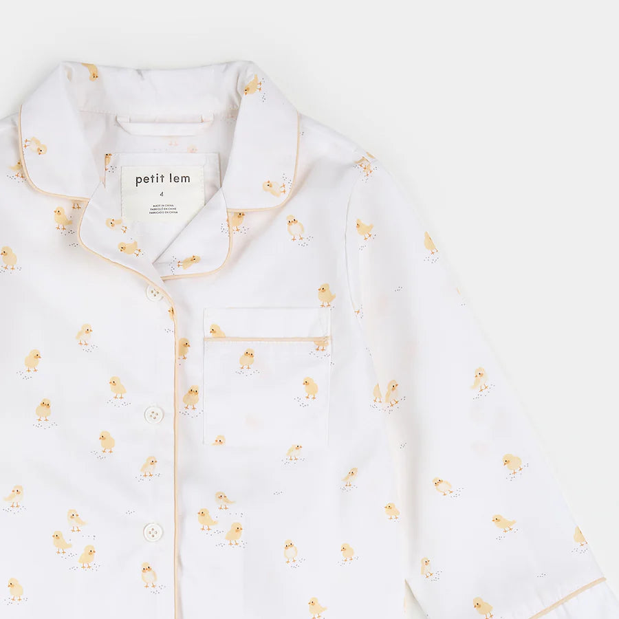 Chicks on Off-White Poplin PJ Set