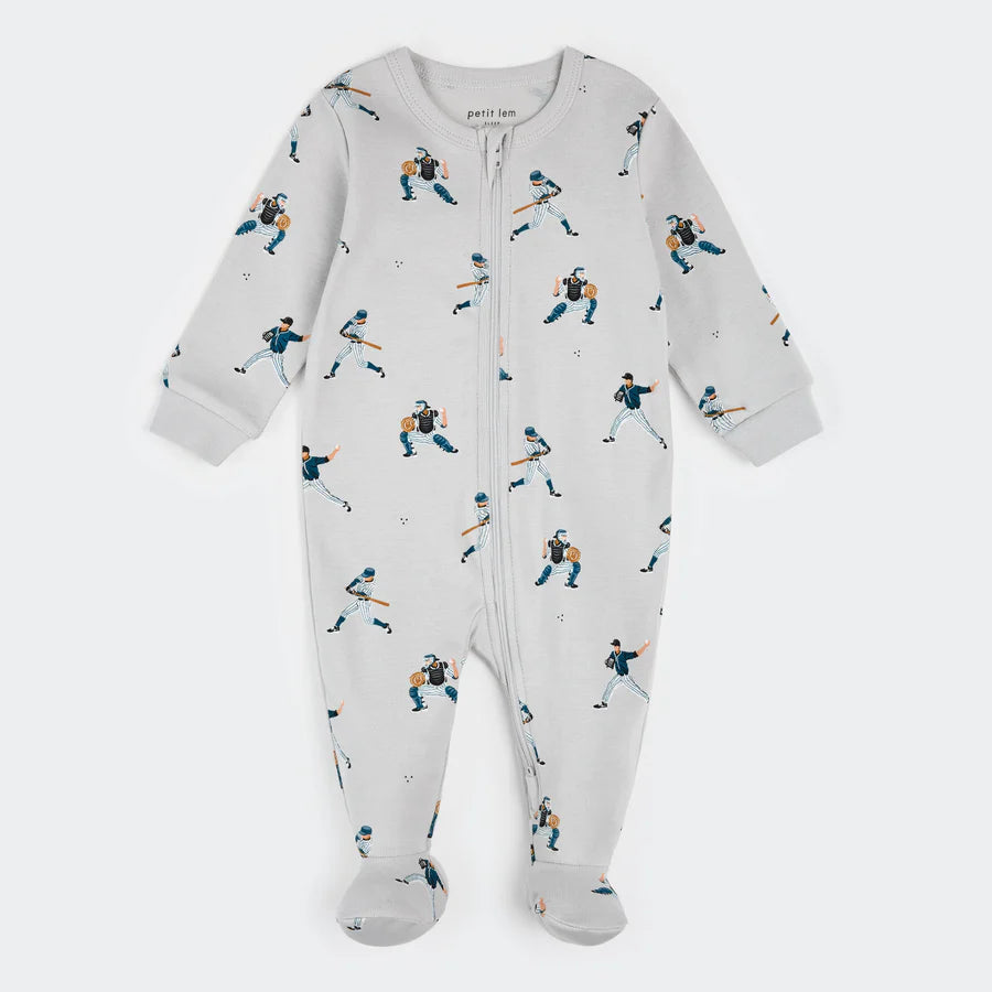 Baseball Player Print on Lunar Rock Sleeper - Size 12M