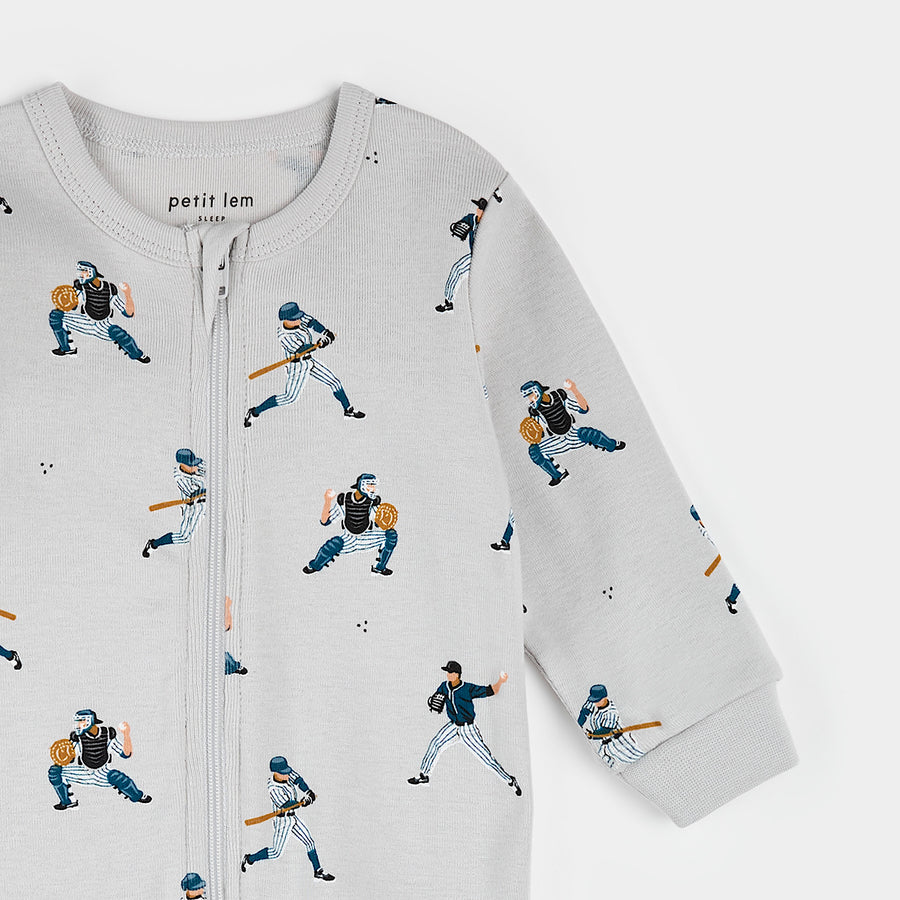 Baseball Player Print on Lunar Rock Sleeper - Size 12M
