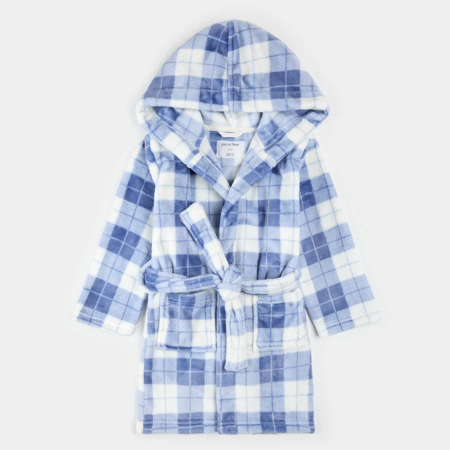 Deep Blue and Off-White Checkered Plush Robe