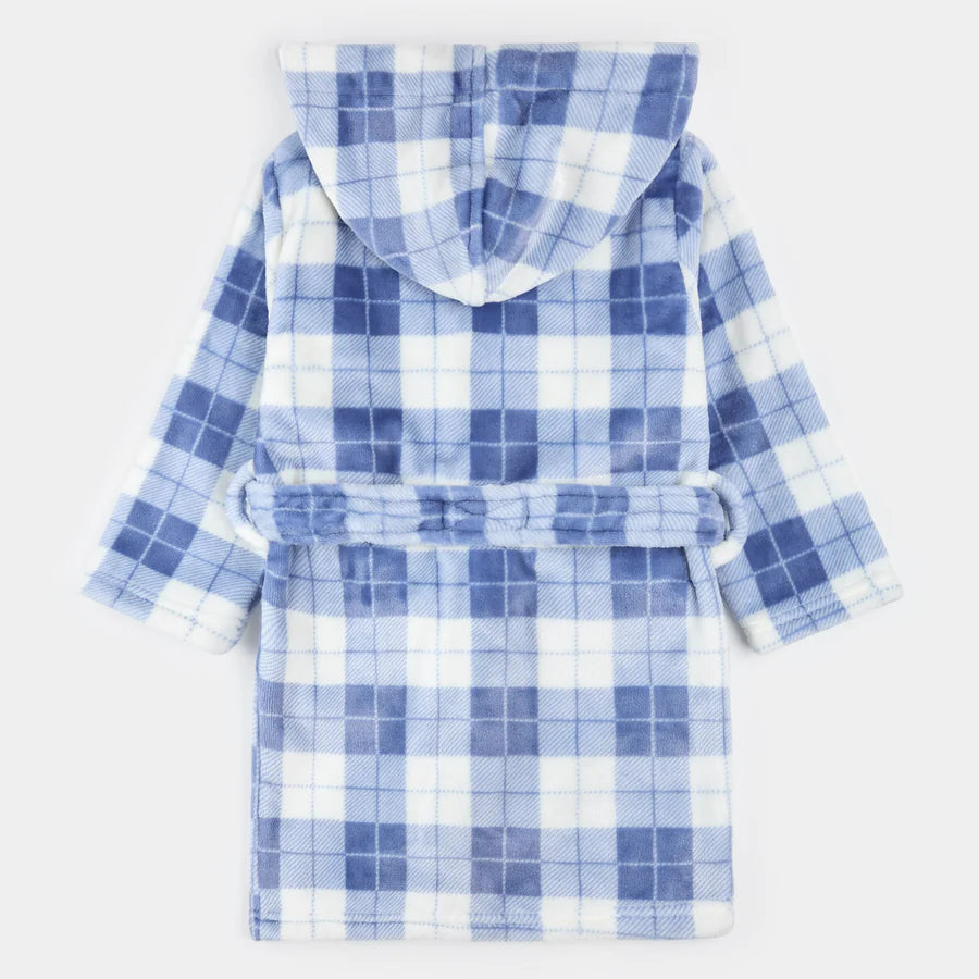 Deep Blue and Off-White Checkered Plush Robe