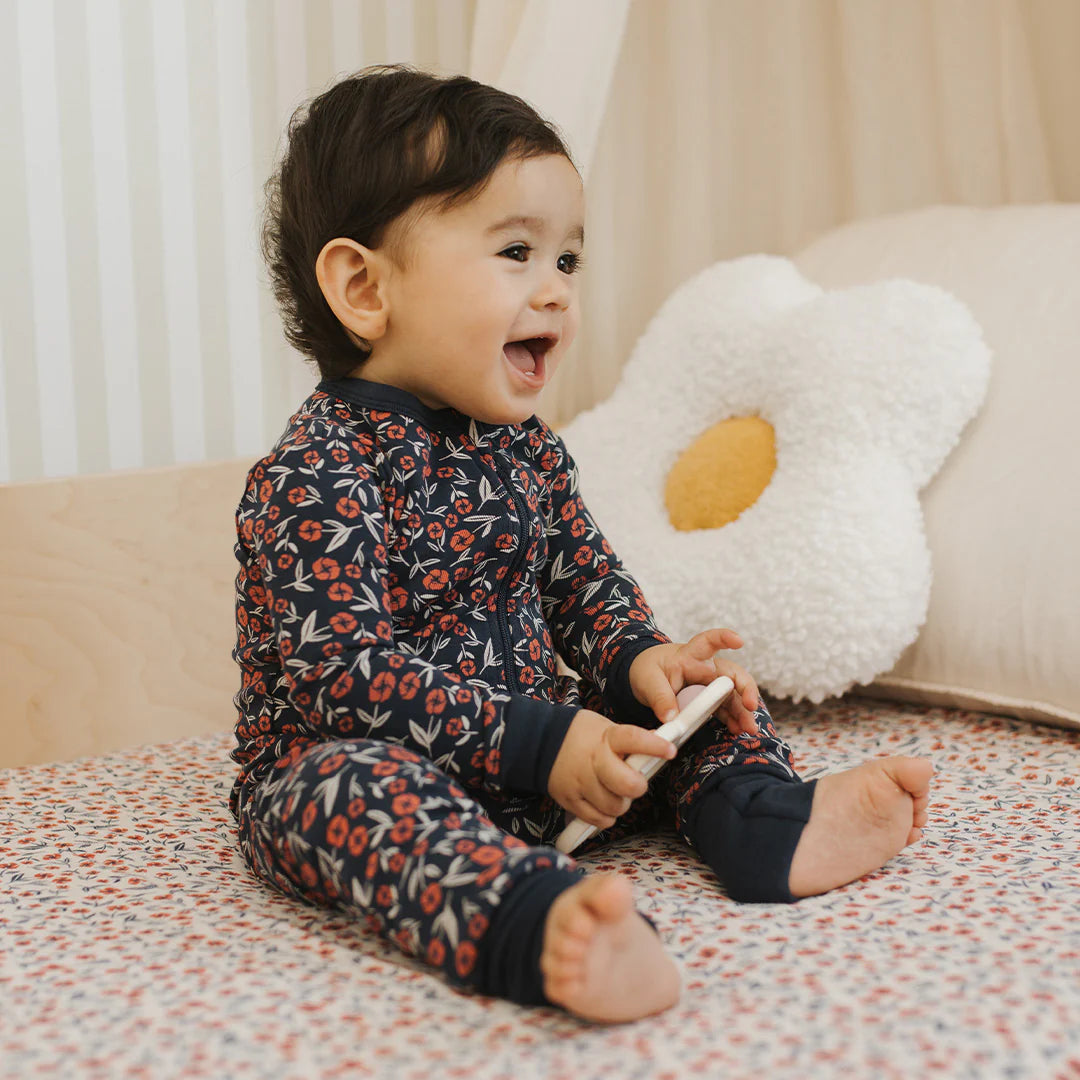 Poppy Floral Print on Dress Blue Convertible Sleeper