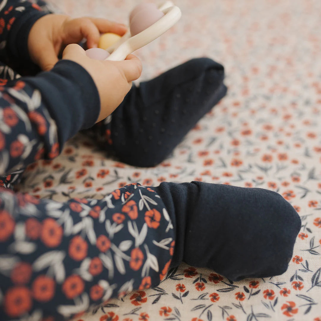 Poppy Floral Print on Dress Blue Convertible Sleeper