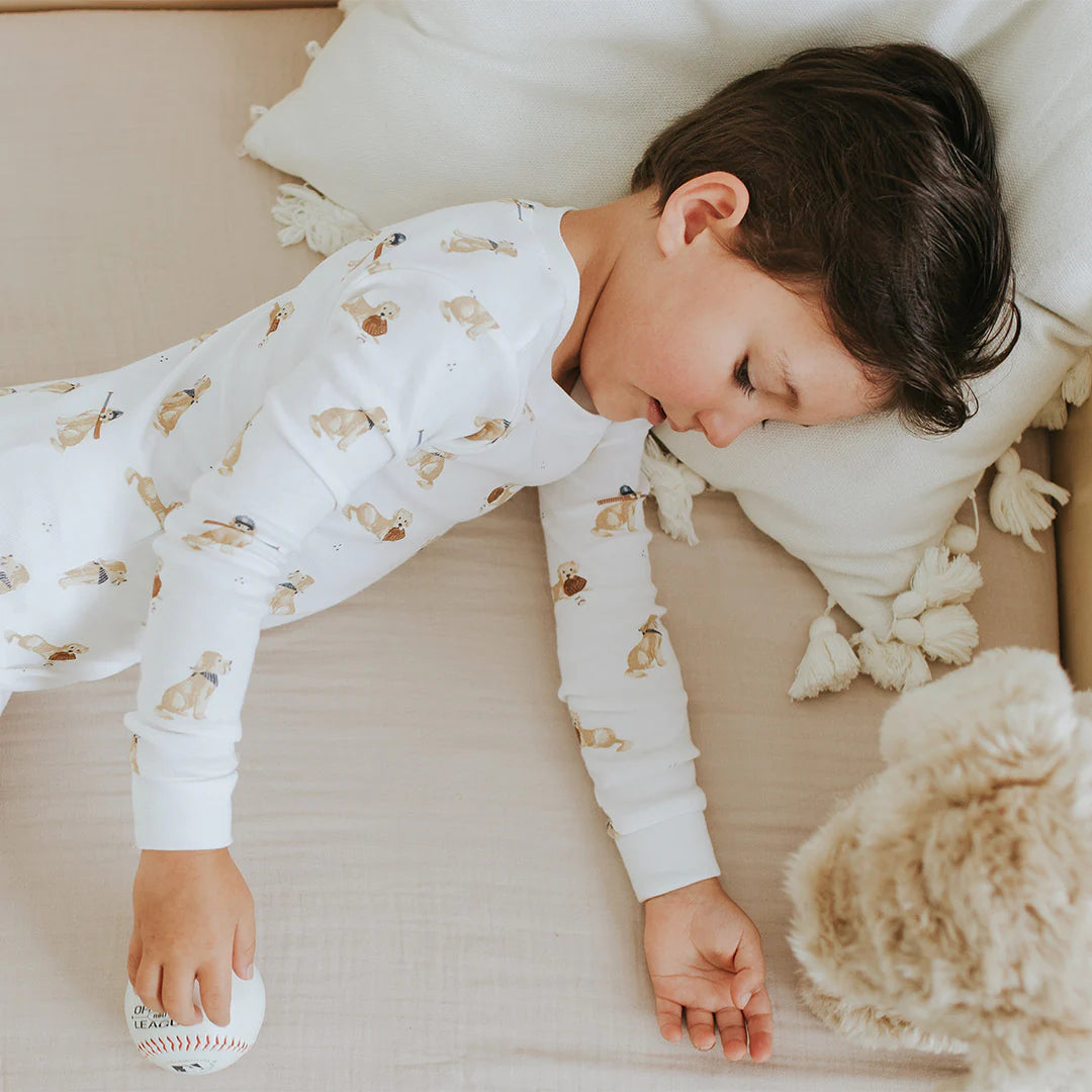 Golden Retriever Print on Off-White PJ Set