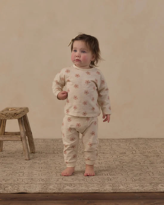 Long Sleeve Tee + Pant Set Pink Daisies