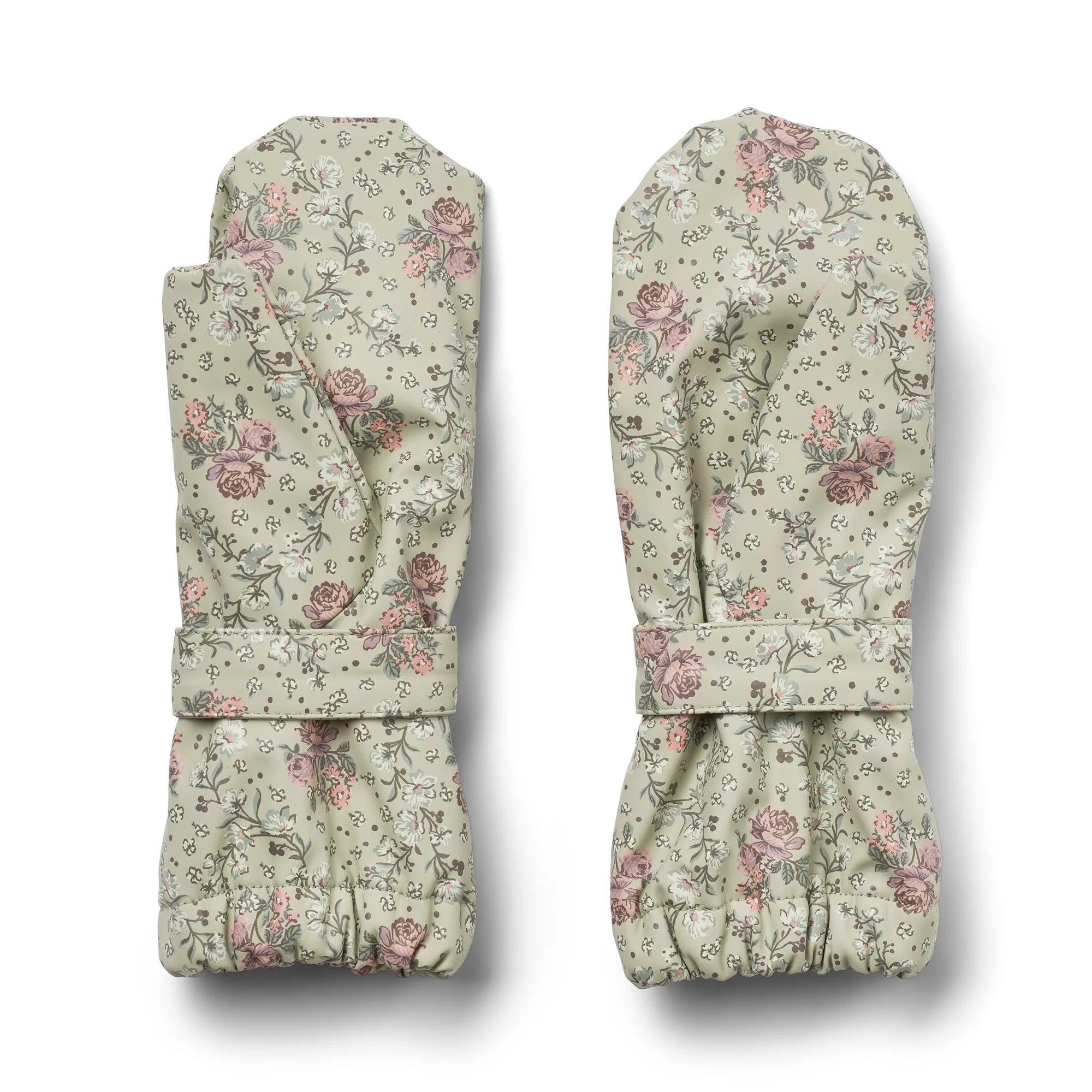 Rily Rain Mittens - Pale Green Flowers