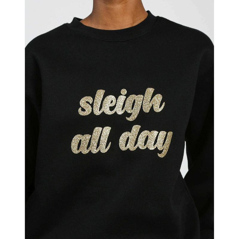 "Sleigh All Day" Classic Crew Gold Glitter