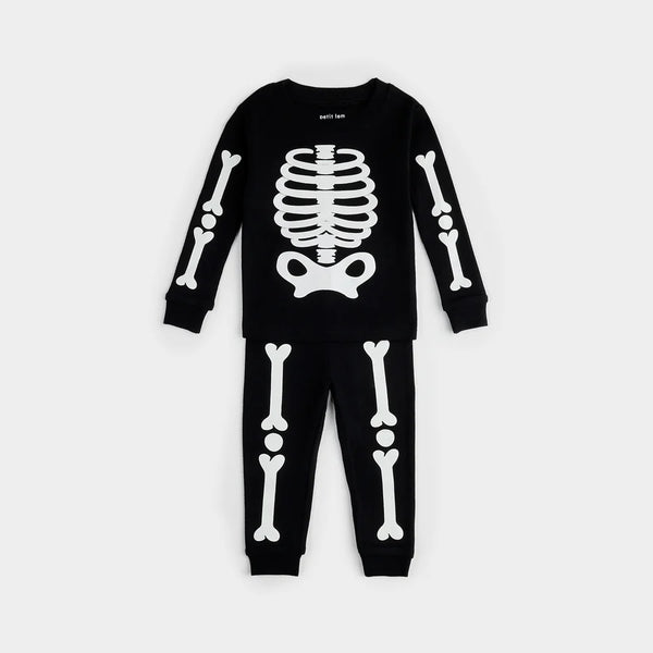 Skeleton Glow in the Dark Print on Black PJ