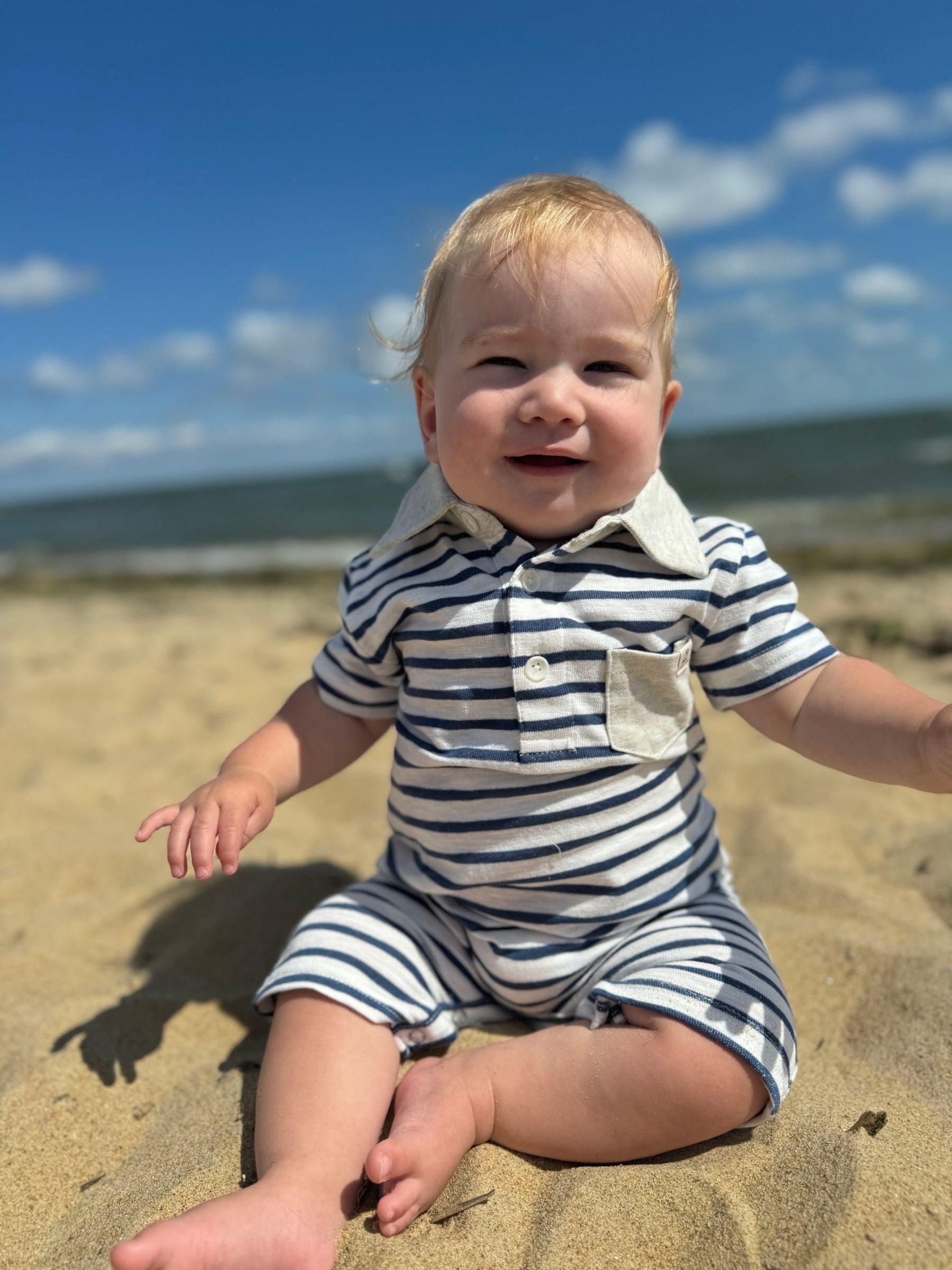 Saltash White Navy Striped Romper