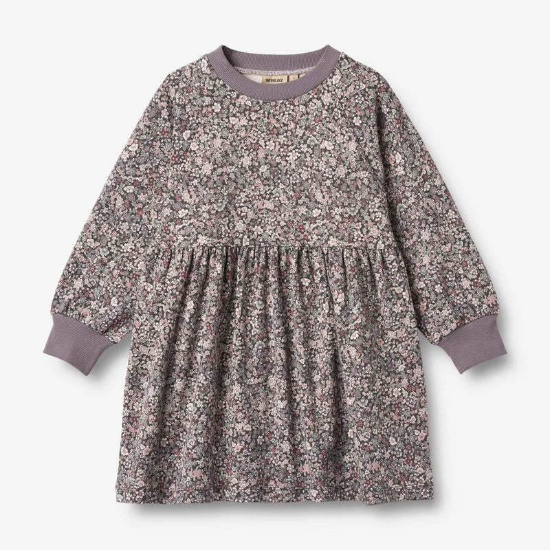 Dorthea Long Sleeve Jersey Dress - Purple Stone Flowers