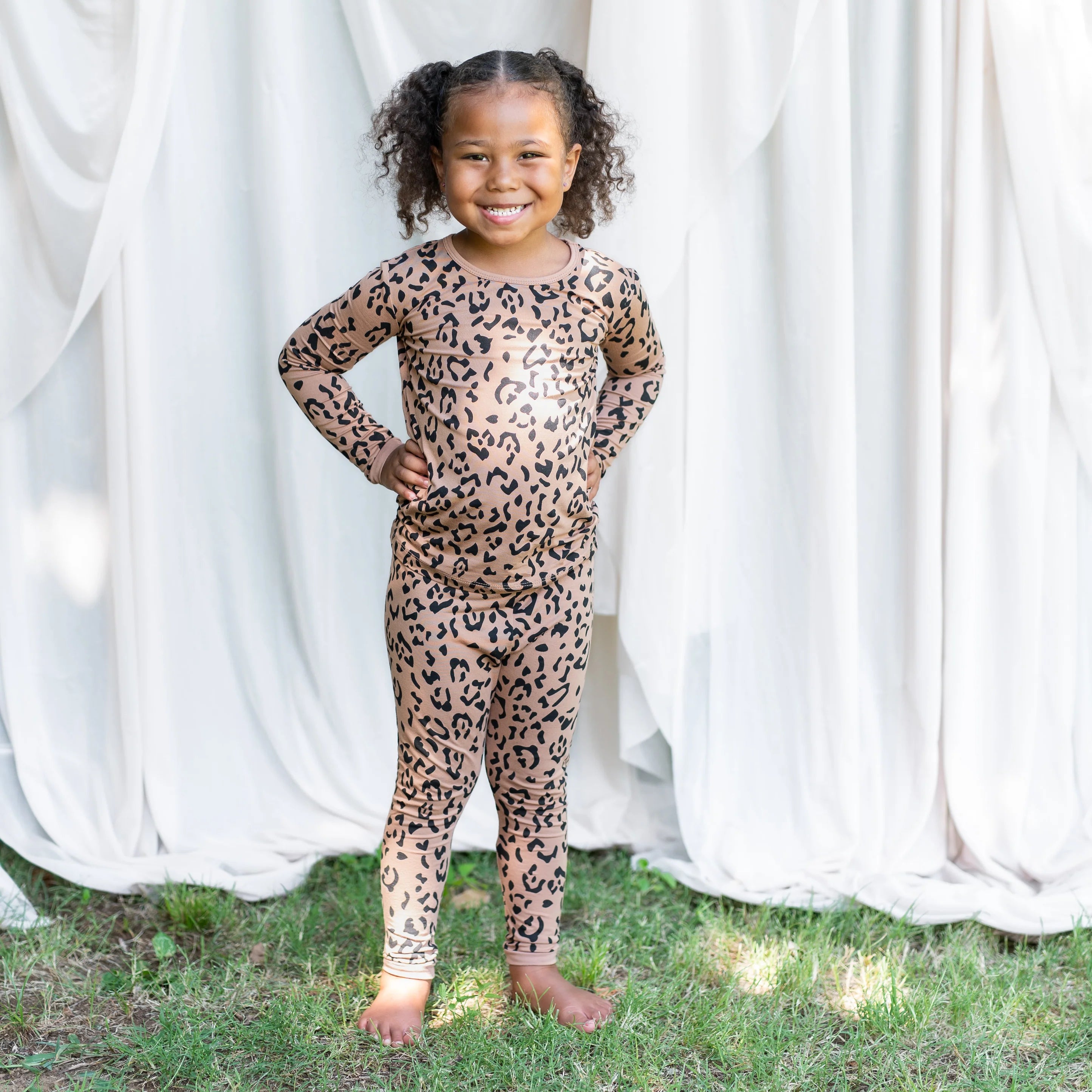 Long Sleeve Pajamas in Latte Leopard