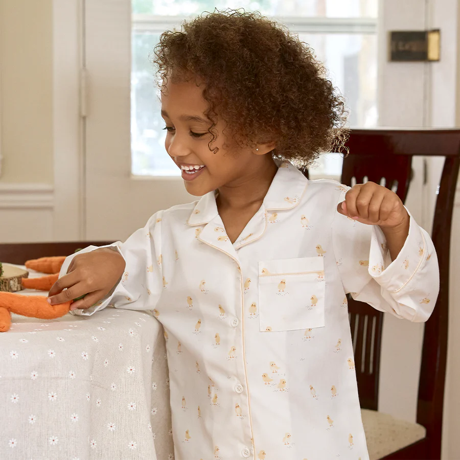 Chicks on Off-White Poplin PJ Set