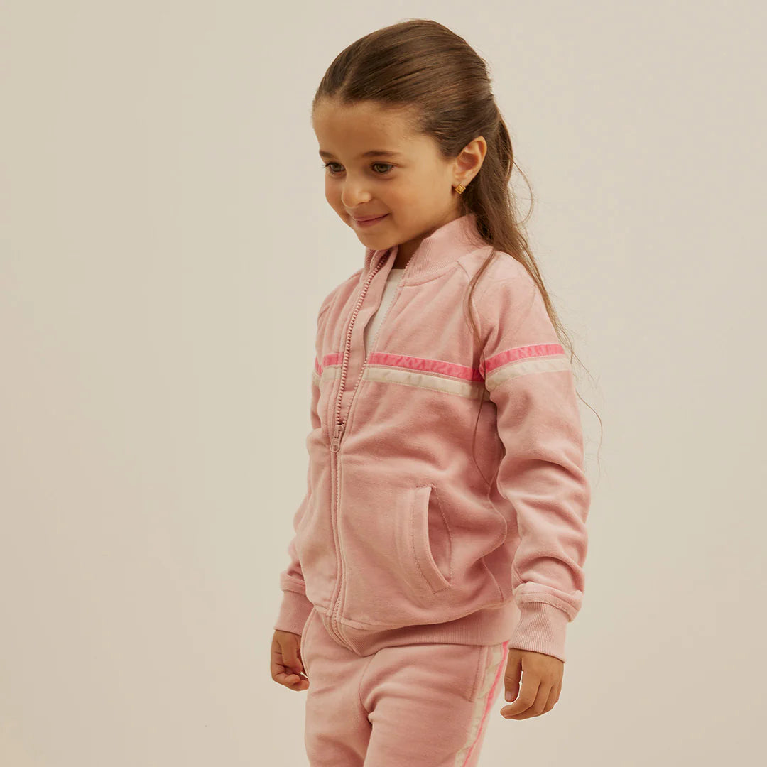 Retro Stripe on Miles Pink Velour Track Jacket